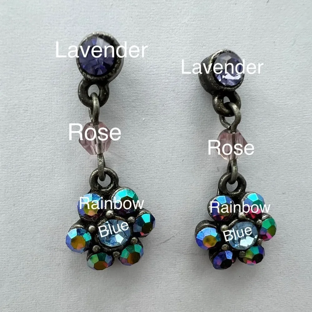 Purple Crystal Flower Drop Earrings